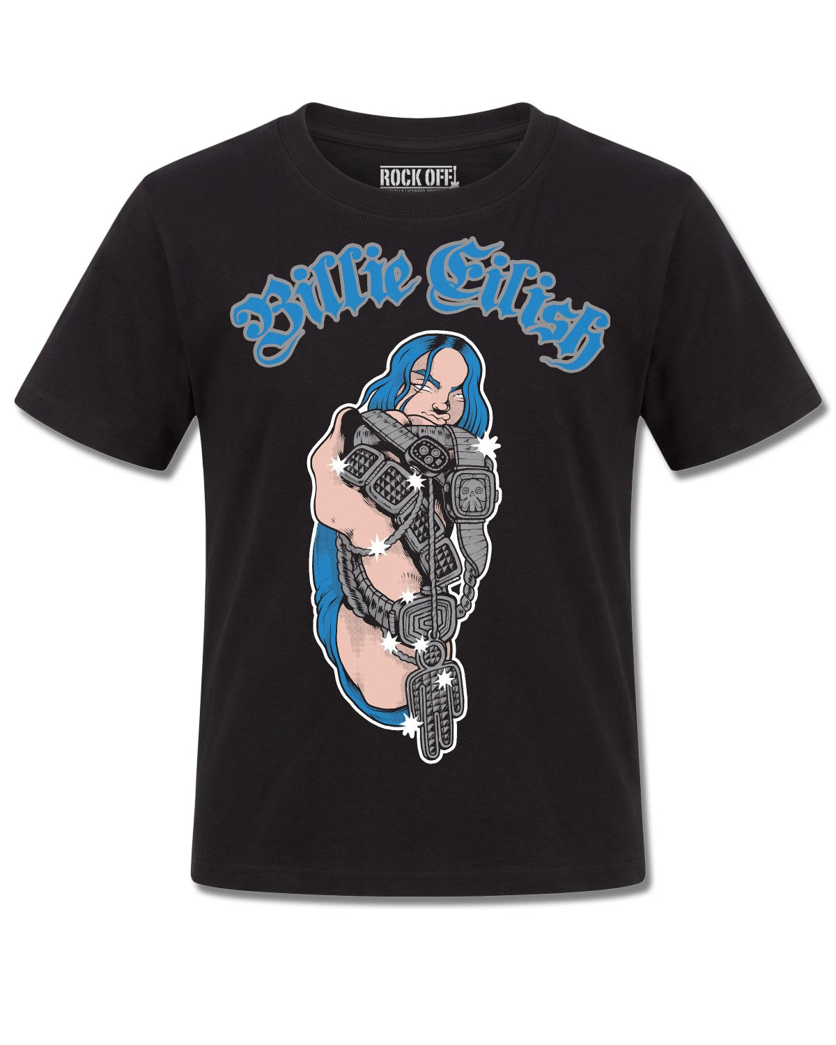 Billie Eilish Bling Glitter Print (Billie Eilish) design, front view on Black K121, Rock Off Retail official merch
