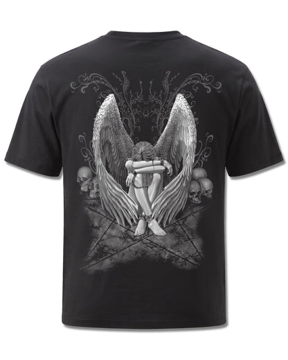 Spiral Enslaved Angel design, back view on Black M101, Rock Off Retail official merch