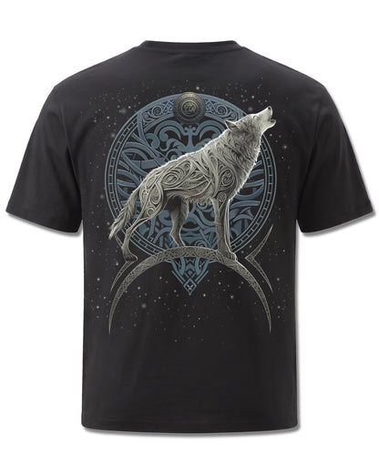 Spiral Celtic Wolf design, back view on Black M101, Rock Off Retail official merch