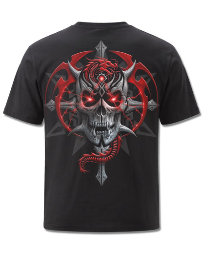 Spiral Aku No design, back view on Black M101, Rock Off Retail official merch