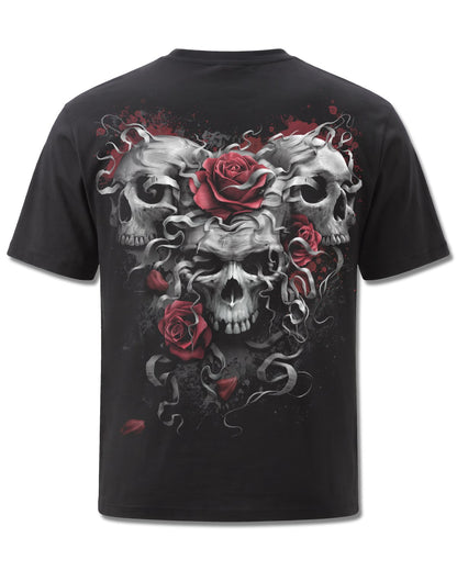 Spiral Skulls N' Roses design, back view on Black M101, Rock Off Retail official merch