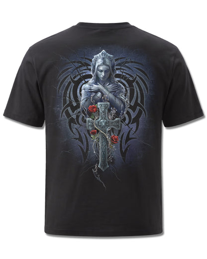 Spiral Grieving Angel design, back view on Black M101, Rock Off Retail official merch