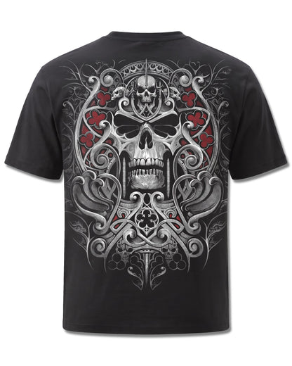 Spiral Reaper's Door design, back view on Black M101, Rock Off Retail official merch