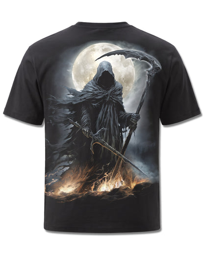 Spiral Shadow Rider design, back view on Black M101, Rock Off Retail official merch