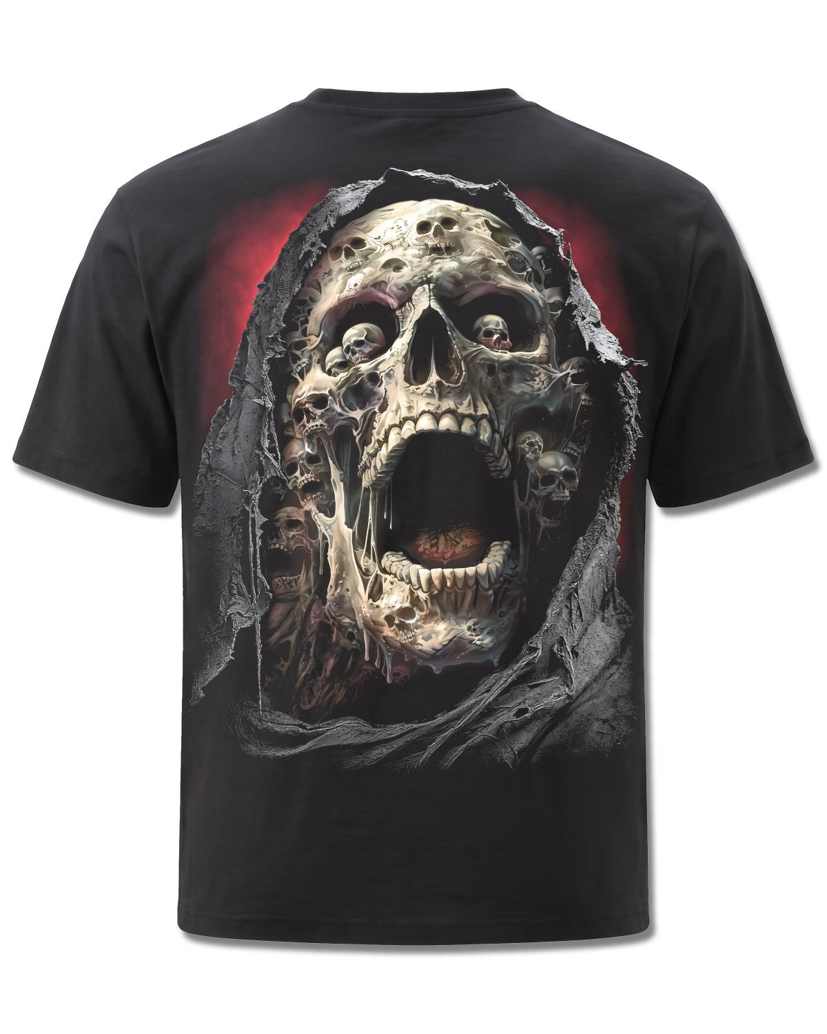 Spiral Screaming Death design, back view on Black M101, Rock Off Retail official merch