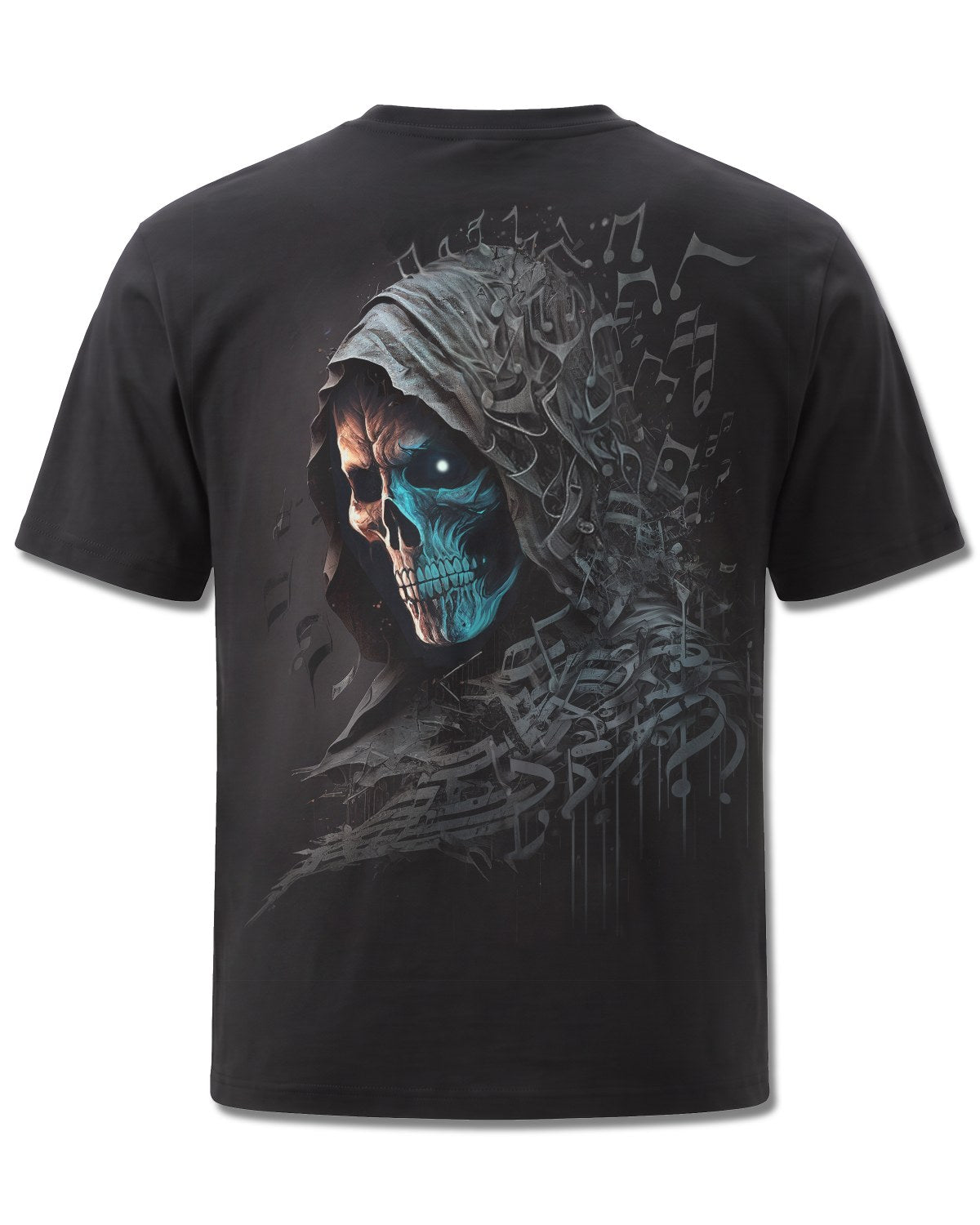 Spiral Midnight Blues design, back view on Black M101, Rock Off Retail official merch