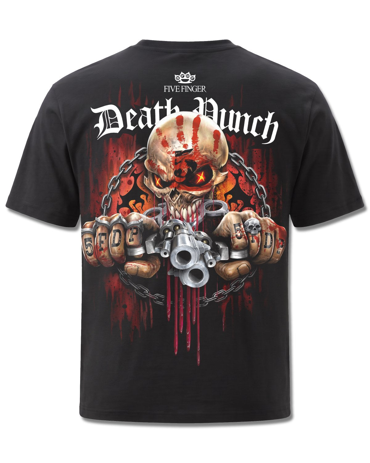 Five Finger Death Punch Assassin (Five Finger Death Punch) design, back view on Black M101, Rock Off Retail official merch