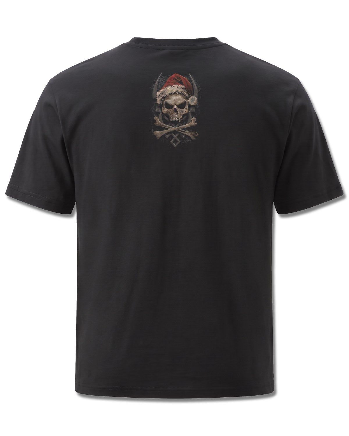 Spiral Rock Santa design, back view on Black M101, Rock Off Retail official merch