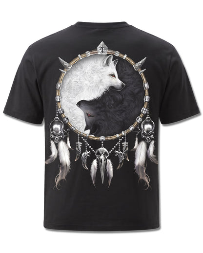 Spiral Wolf Chi design, back view on Black M101, Rock Off Retail official merch