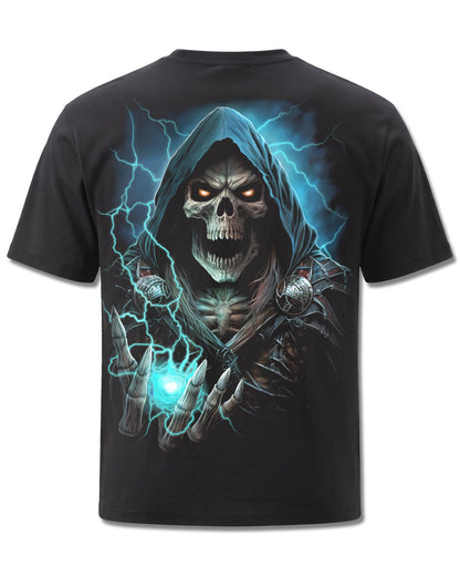 Spiral Dead Metal design, back view on Black M101, Rock Off Retail official merch