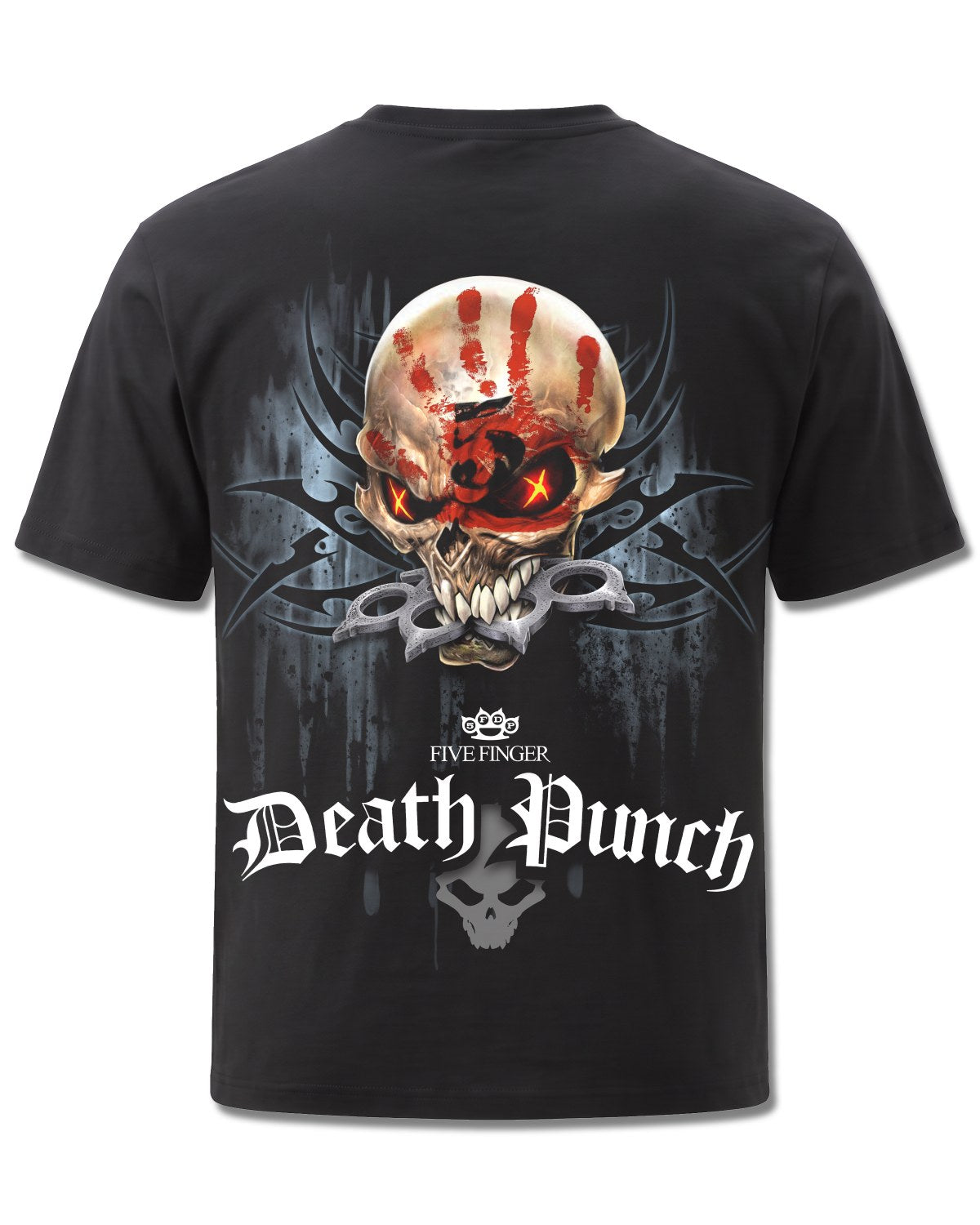 Five Finger Death Punch Game Over (Five Finger Death Punch) design, back view on Black M101, Rock Off Retail official merch