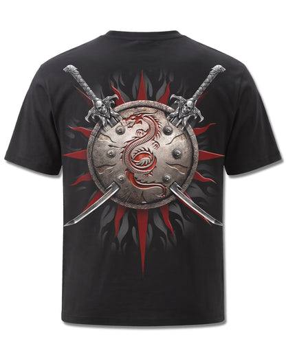 Spiral Oriental Dragon design, back view on Black M101, Rock Off Retail official merch