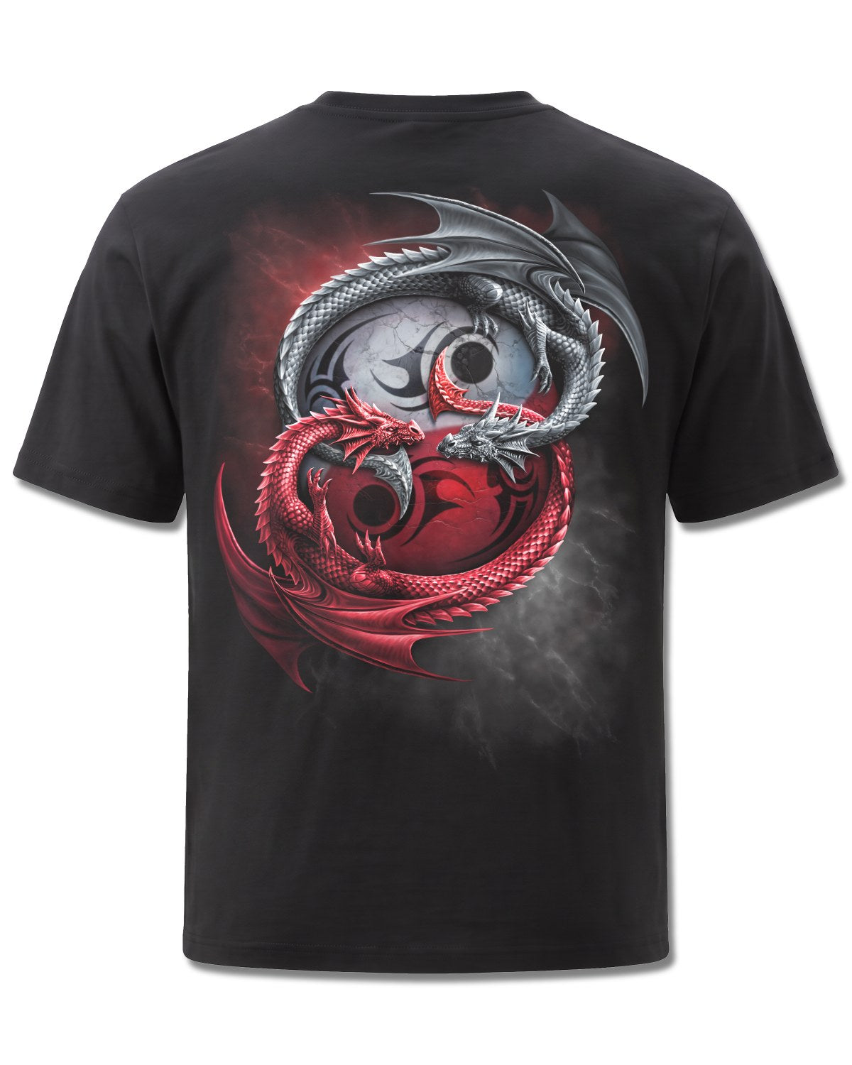 Spiral Infinity Dragons design, back view on Black M101, Rock Off Retail official merch