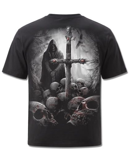 Spiral Soul Searcher design, back view on Black M101, Rock Off Retail official merch