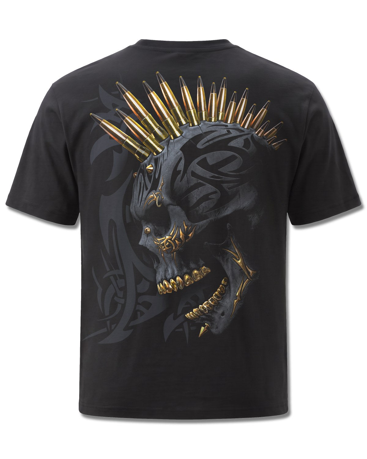 Spiral Black Gold design, back view on Black M101, Rock Off Retail official merch