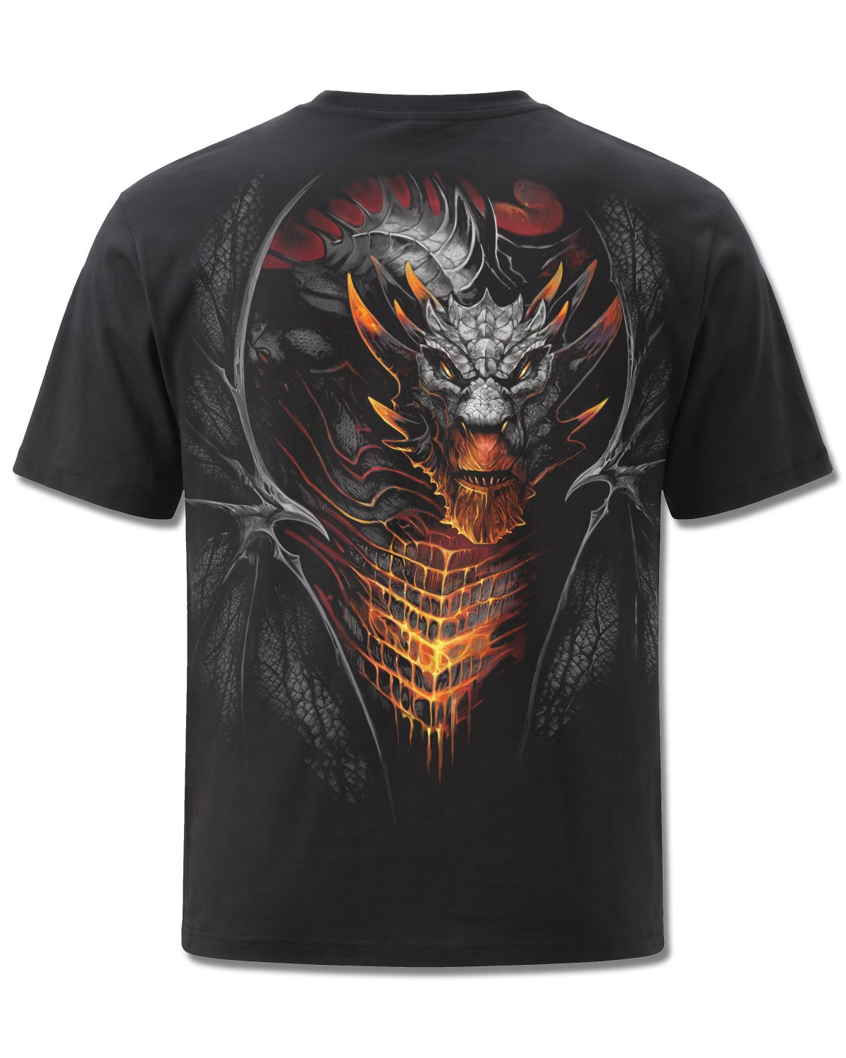 Spiral Draconis design, back view on Black M101, Rock Off Retail official merch