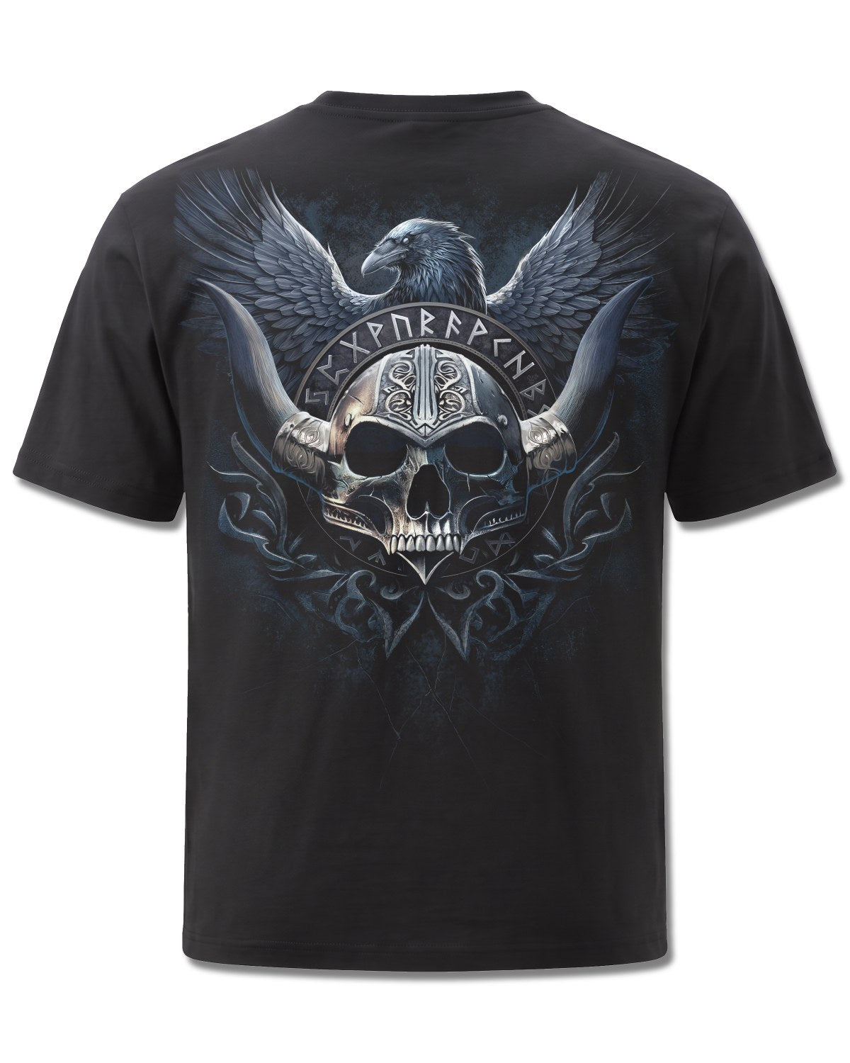 Spiral Odin's Warrior design, back view on Black M101, Rock Off Retail official merch