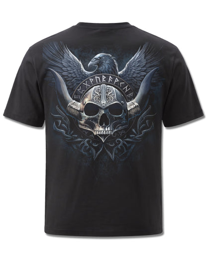 Spiral Odin's Warrior design, back view on Black M101, Rock Off Retail official merch