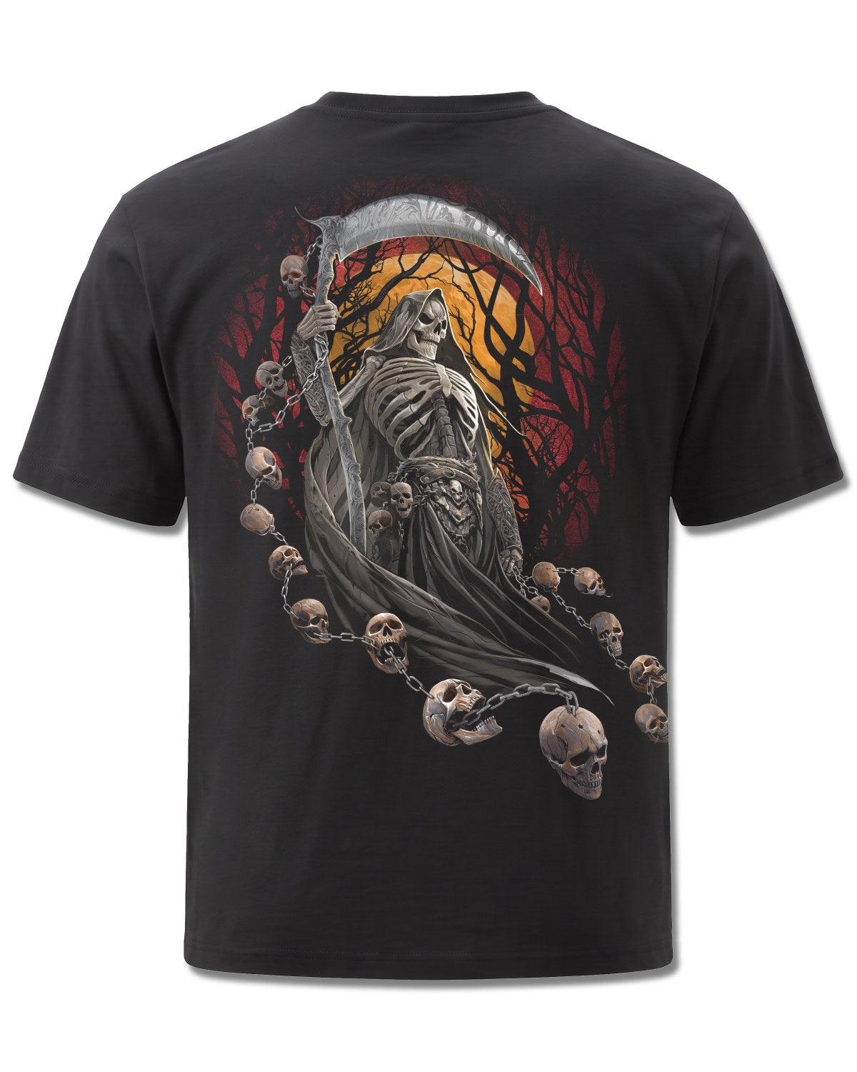 Spiral Harbingers design, back view on Black M101, Rock Off Retail official merch