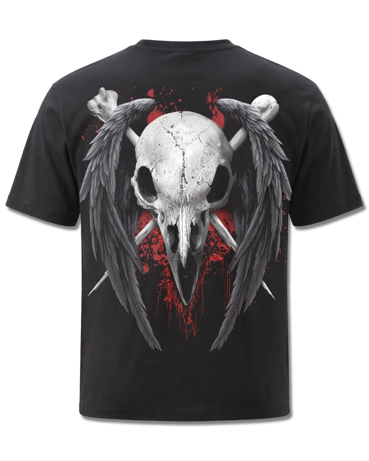 Spiral Death Raven design, back view on Black M101, Rock Off Retail official merch