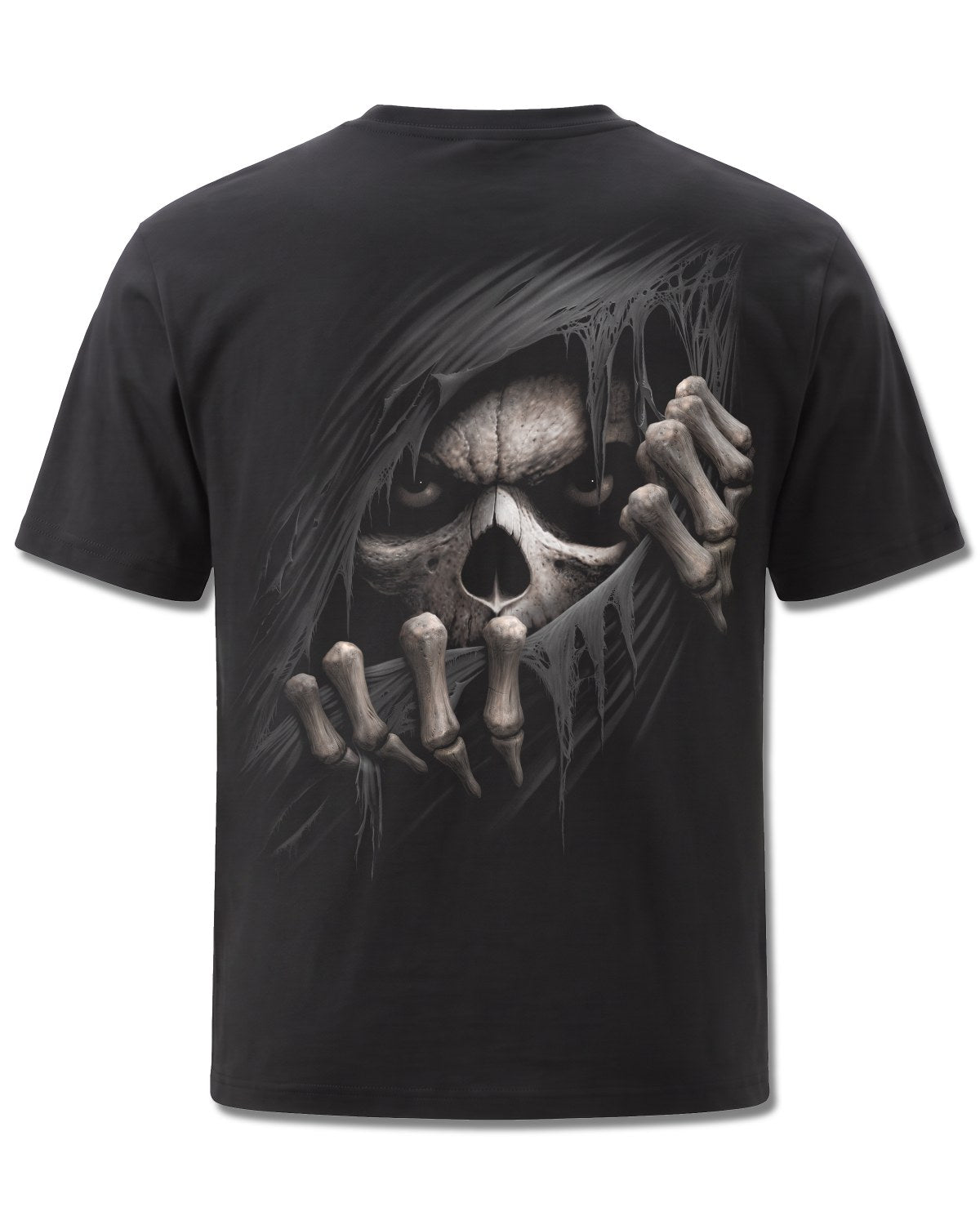 Spiral Grim Ripper design, back view on Black M101, Rock Off Retail official merch