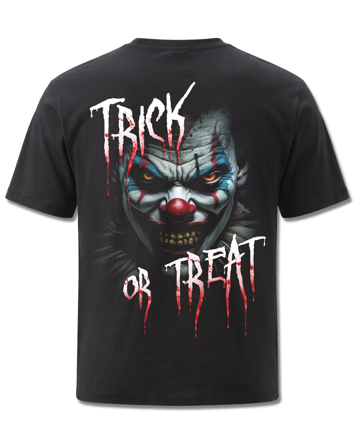 Spiral Trick Or Treat design, back view on Black M101, Rock Off Retail official merch