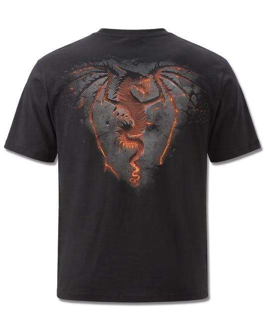 Spiral Dragon Furnace design, back view on Black M101, Rock Off Retail official merch