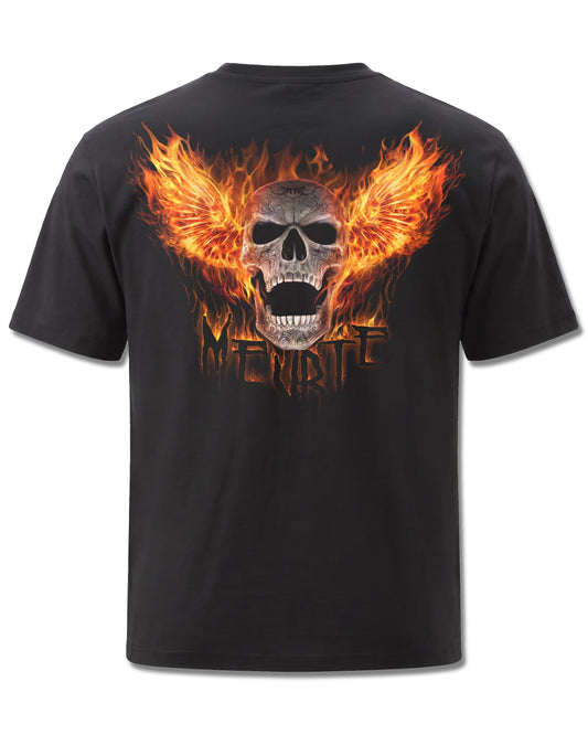 Spiral Rocking The Dead design, back view on Black M101, Rock Off Retail official merch