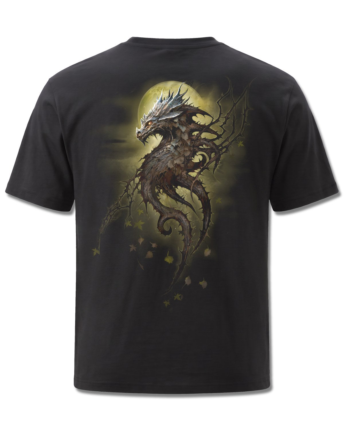 Spiral Oak Dragon design, back view on Black M101, Rock Off Retail official merch