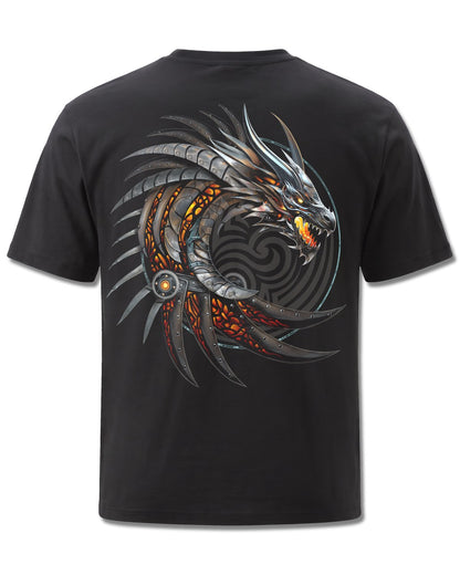 Spiral Razor Back design, back view on Black M101, Rock Off Retail official merch