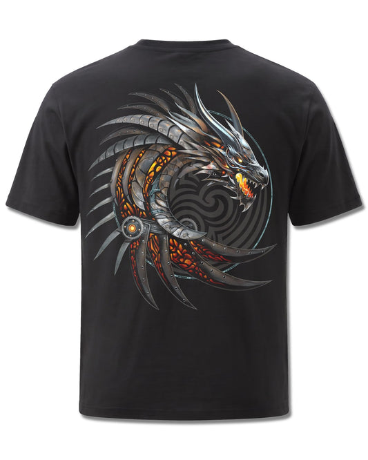 Spiral Razor Back design, back view on Black M101, Rock Off Retail official merch