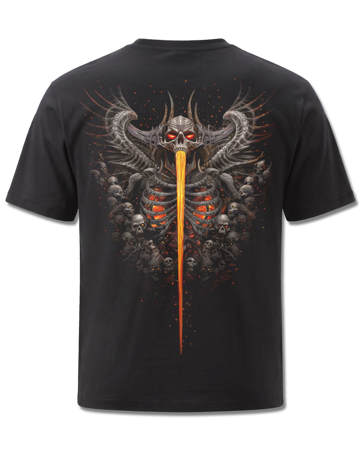 Spiral Gates Of Hell design, back view on Black M101, Rock Off Retail official merch