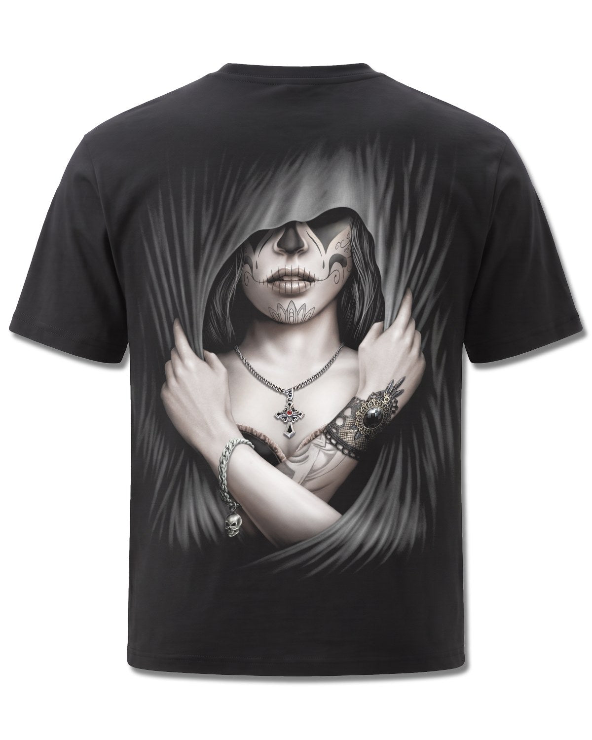 Spiral Dead Love design, back view on Black M101, Rock Off Retail official merch