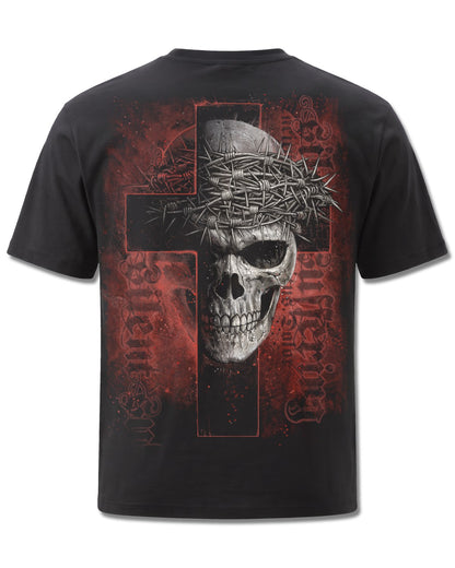 Spiral Silent Suffering design, back view on Black M101, Rock Off Retail official merch