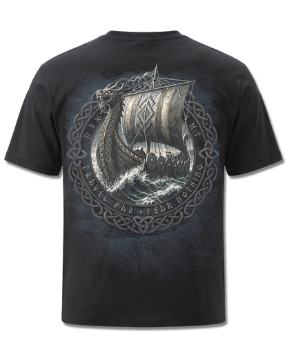 Spiral Viking Norseman design, back view on Black M101, Rock Off Retail official merch
