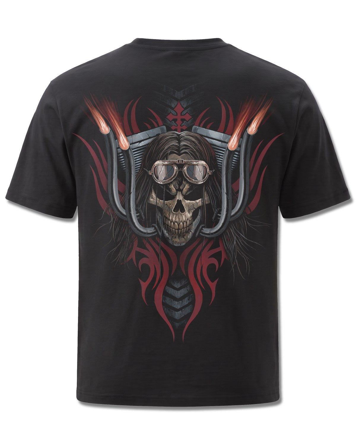 Spiral Ride Free design, back view on Black M101, Rock Off Retail official merch