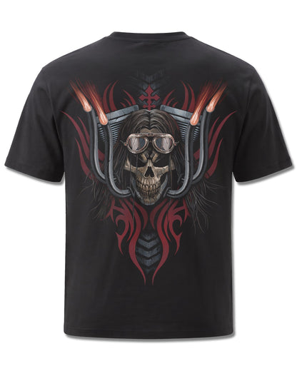 Spiral Ride Free design, back view on Black M101, Rock Off Retail official merch