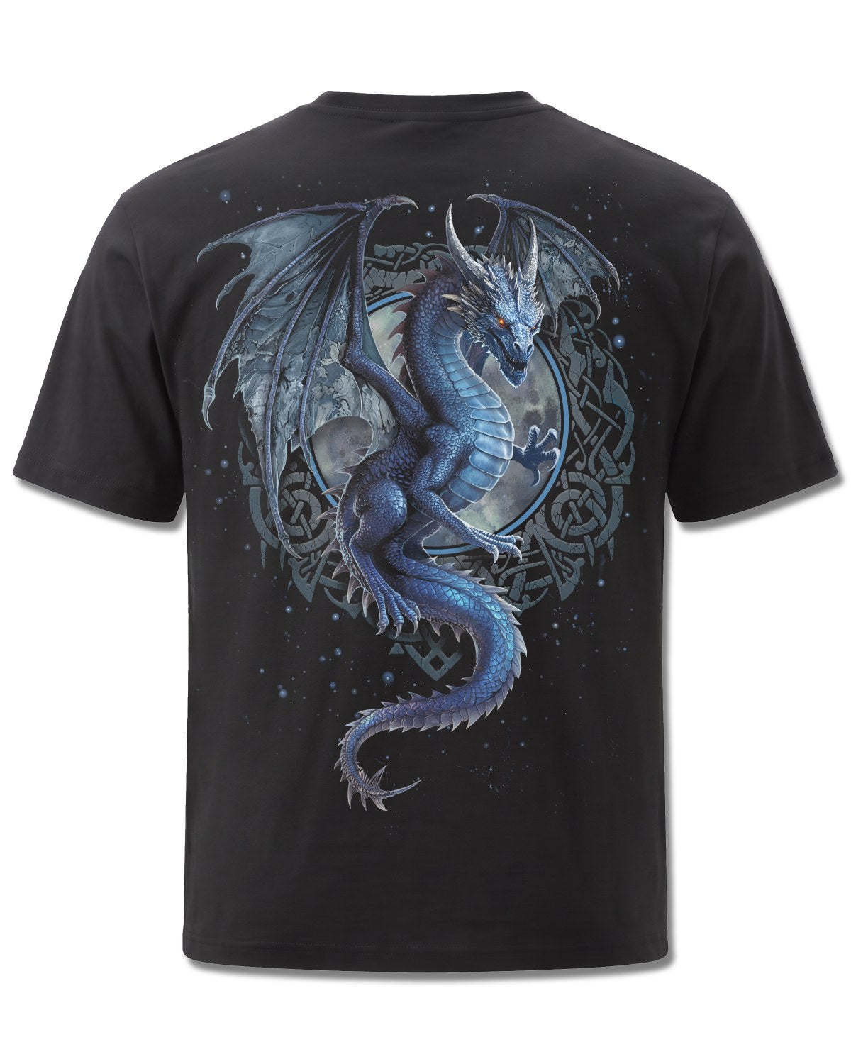 Spiral Storm Dragon design, back view on Black M101, Rock Off Retail official merch