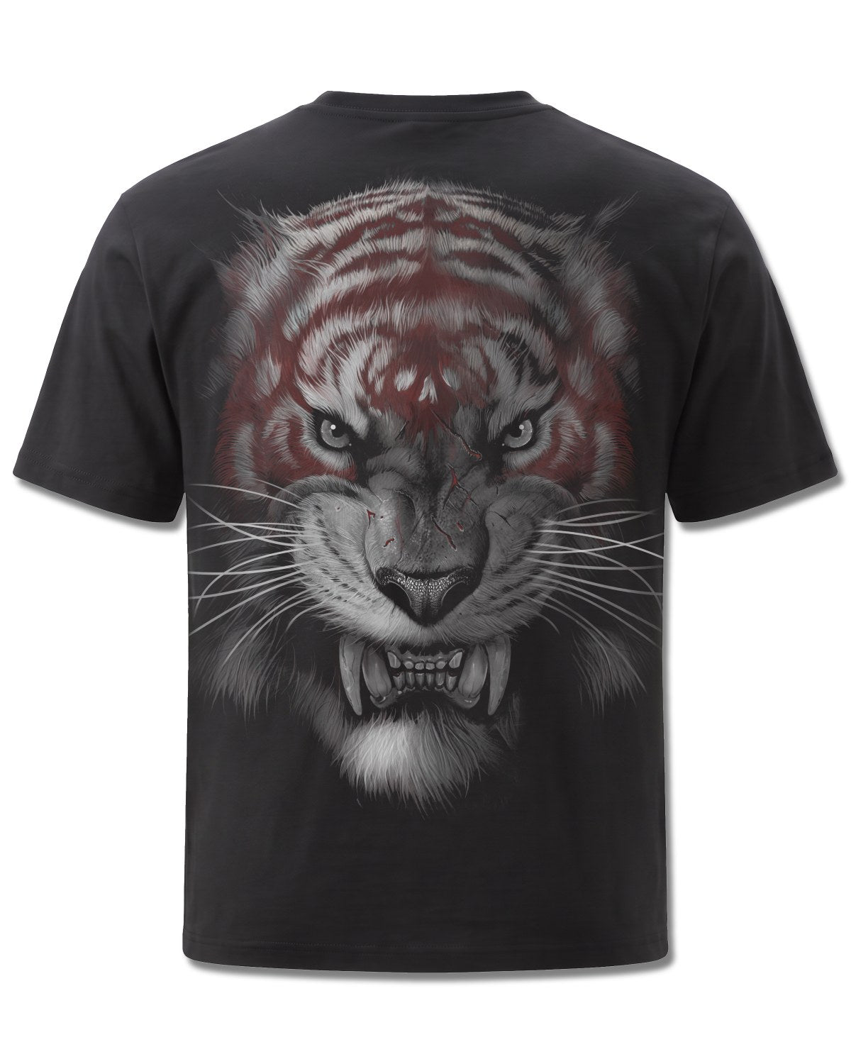 Spiral Mark Of The Tiger design, back view on Black M101, Rock Off Retail official merch