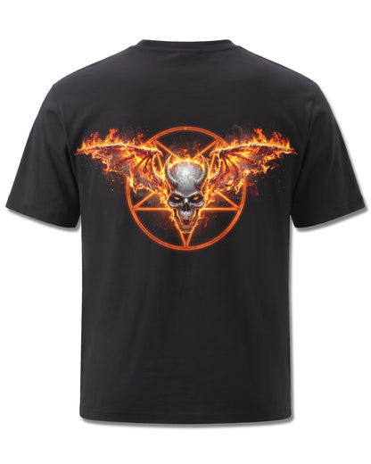 Spiral Skeletal Worship design, back view on Black M101, Rock Off Retail official merch