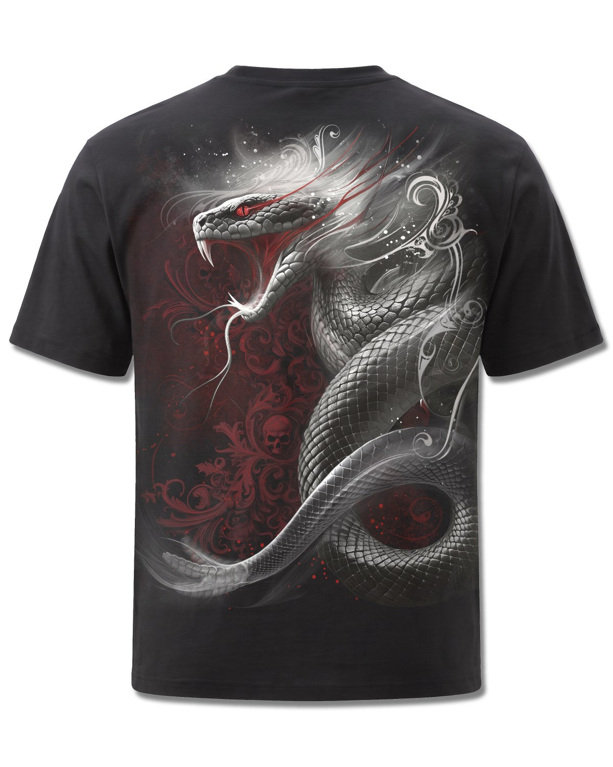 Spiral Gothic Serpent design, back view on Black M101, Rock Off Retail official merch