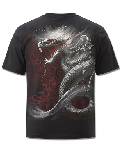 Spiral Gothic Serpent design, back view on Black M101, Rock Off Retail official merch