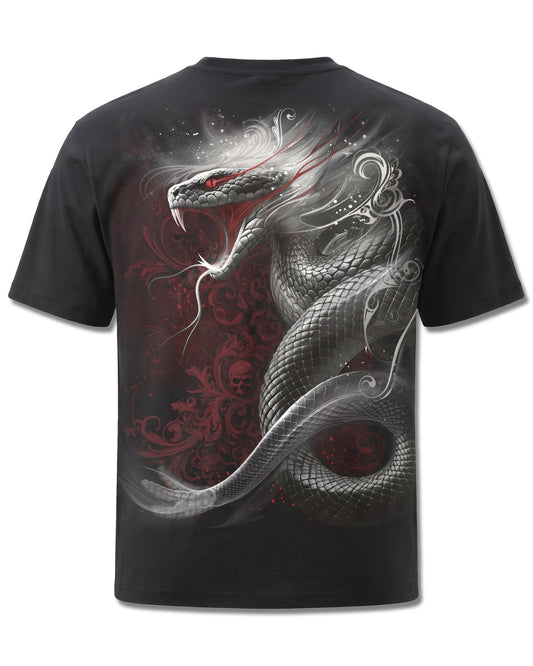 Spiral Gothic Serpent design, back view on Black M101, Rock Off Retail official merch