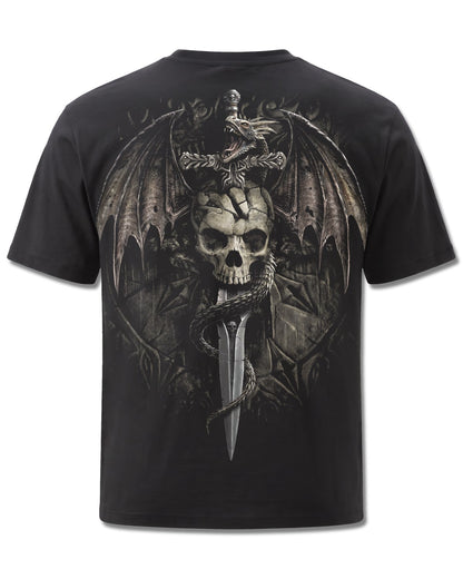 Spiral Draco Skull design, back view on Black M101, Rock Off Retail official merch