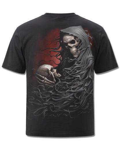 Spiral Death Robe design, back view on Black M101, Rock Off Retail official merch