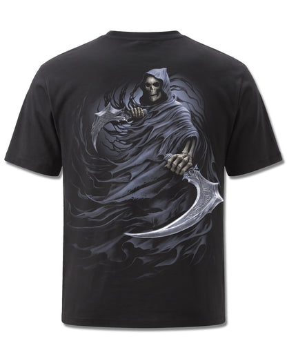 Spiral Double Death design, back view on Black M101, Rock Off Retail official merch