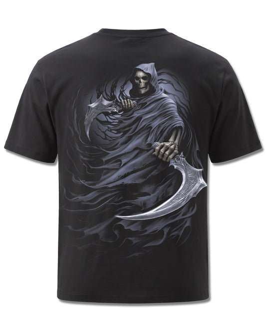 Spiral Double Death design, back view on Black M101, Rock Off Retail official merch
