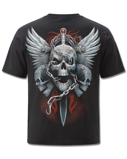 Spiral Enchained Soul design, back view on Black M101, Rock Off Retail official merch
