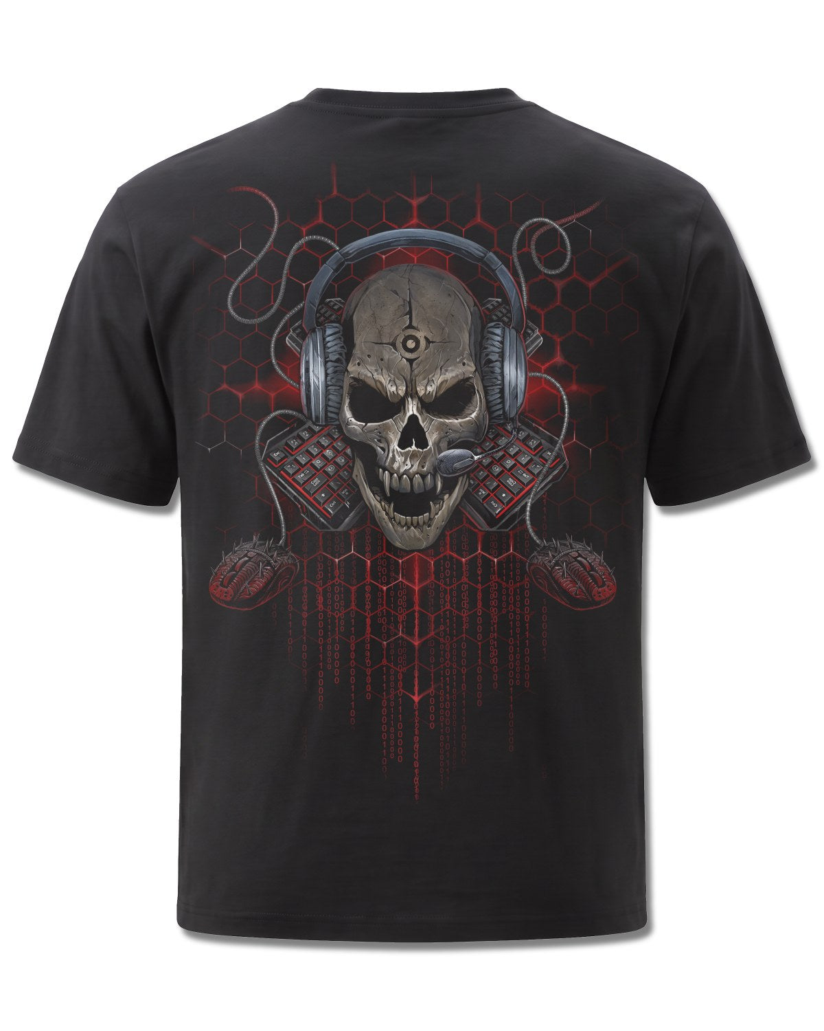 Spiral PC Gamer design, back view on Black M101, Rock Off Retail official merch