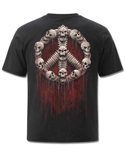 Spiral War Kills design, back view on Black M101, Rock Off Retail official merch